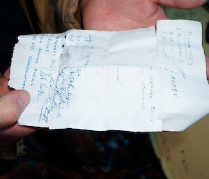 A note dated 1958 with names of expeditioners listed