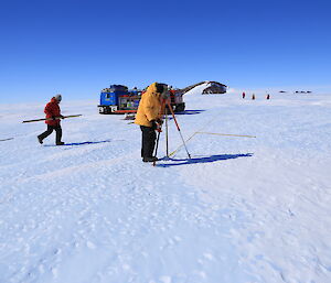 Measuring the landing site with surveying instruments