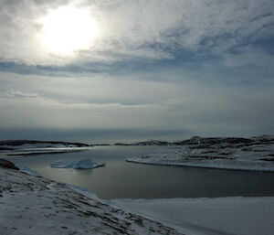 A landscape photo showing sea ice forming at Mawson