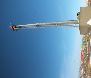 Expeditioner on top of a mask repairing the anemometer