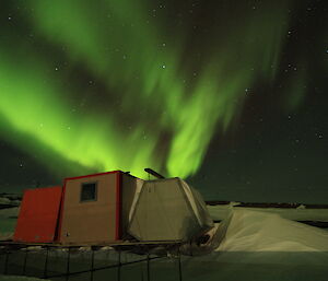 Aurora australis lights dance over the Mawson ‘dog boxes'