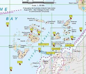 A map detailing the sites of the sea ice that were drilled