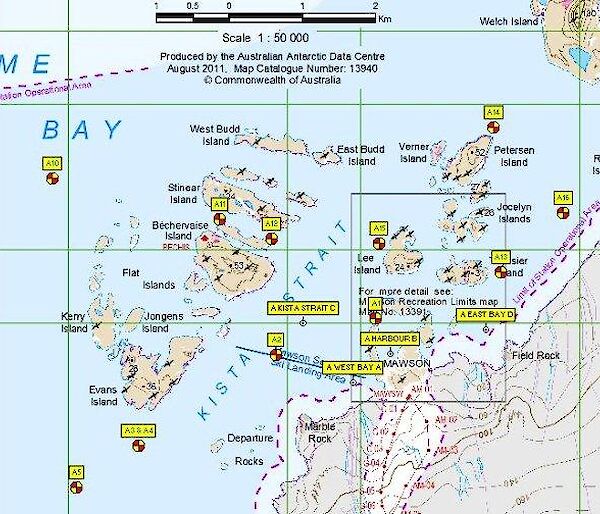 A map detailing the sites of the sea ice that were drilled