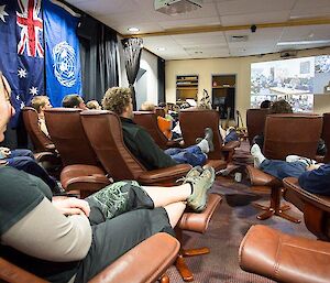 The Mawsonites sitting in the thearte watching the award ceremony