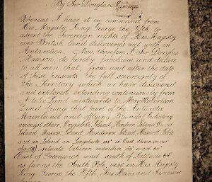 Copy of Mawson’s proclamation