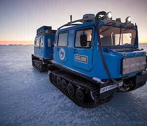 Hägglunds parked on the sea ice as it heads back to Mawson