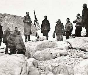 Mawson proclaiming sovereignty, Cape Bruce, 1931
