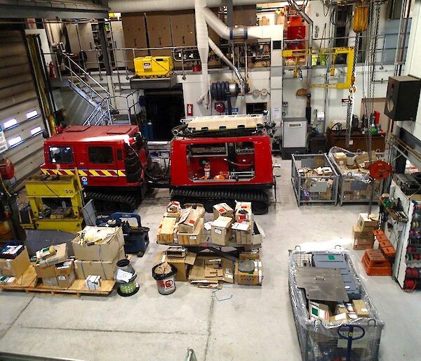 The madness of resupply, the workshop becomes a warehouse with pallets of stock covering the workshop floor