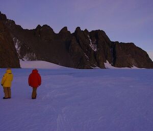 Expeditioners walking around the frozen Northdoodle Lake