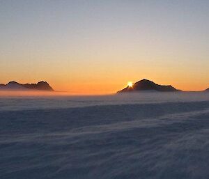 The Antarctic plateau at sunset — with Mt Henderson in the distance