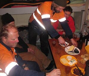 Inside a typical hut, comfy and good company and many a good yarn often accompanied with good cheese