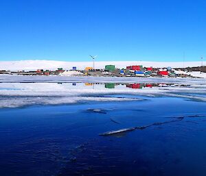 Mawson station as viewed from West Arm and across the icy waters of Horseshoe Harbour