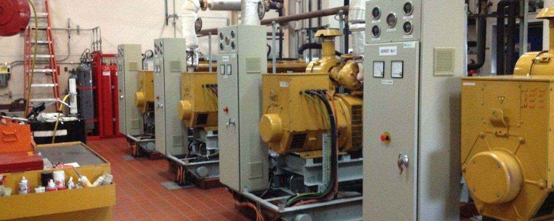 Inside the main power house with the four generators lined up