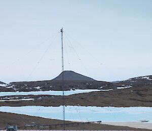 The view looking northwest from station toward Welch Island which forms a large bump on the horizon