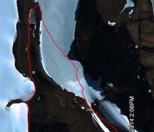 The breadcrumb trail overlaid on to a satellite image of the walk around Mt Henderson