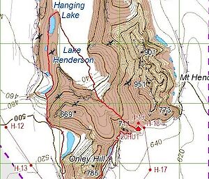The breadcrumb trail overlay on a PDF map of Mt Henderson
