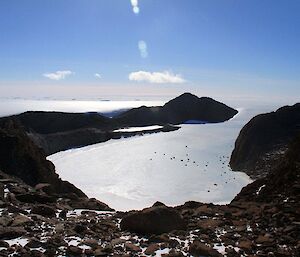 The view looking North and toward Mawson Station with the vast expanse of sea ice in the distance. The photograp was taken from the vicinity of Hendo Hut