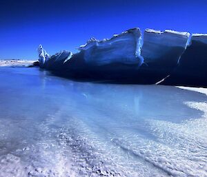 The forces of two sea ice shelves coupled with the fluctuating tide beneath forces the sea ice to raft upward