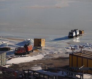 Home at last and in one piece — the hut finally reaches station after being dragged 95kms across the sea ice