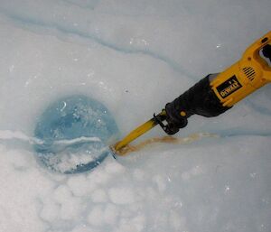 An electric saw comes in handy when you need to remove those tire piercing ‘stubbies’ from the hardened plateau ice