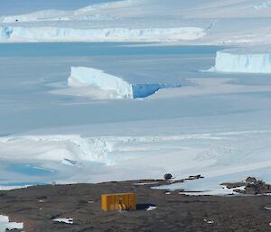 The view from the top and looking east where Garry can see ice bergs and the yellow Variometer Building