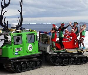 A Hagglund vehicle made to look like a Santa sled