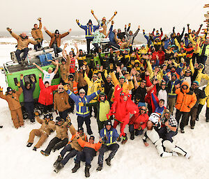 Casey expeditioners psoing for a New Year’s Eve Photo