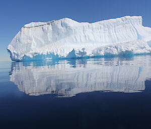 A photo of an iceberg and its reflection on the water