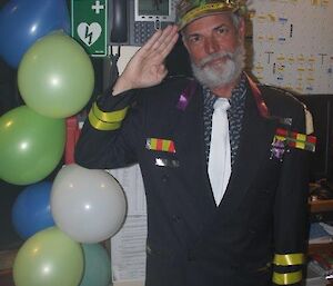 An expeditioner dressed as a navy admiral