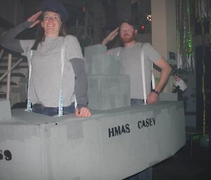 Two expeditioners dressed up as a ship