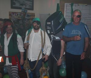 Four male expeditioners in fancy dress for nautical night