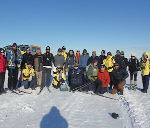A group photo of expeditioners competing in a fun run.