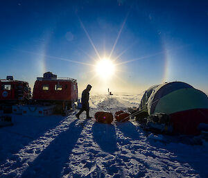 A snow tents set up as a field camp