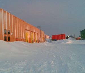 Snow build up on operations building