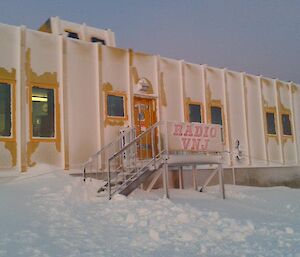 Operations building covered in snow