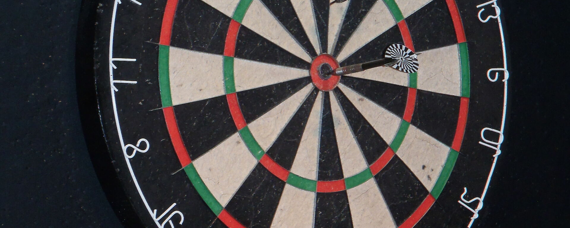 Dart board with dart in bullseye