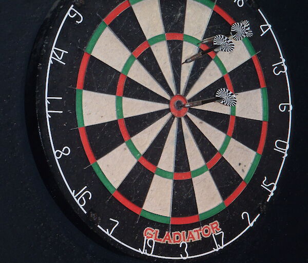 Dart board with dart in bullseye