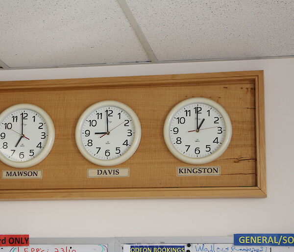 Clocks showing station time zones