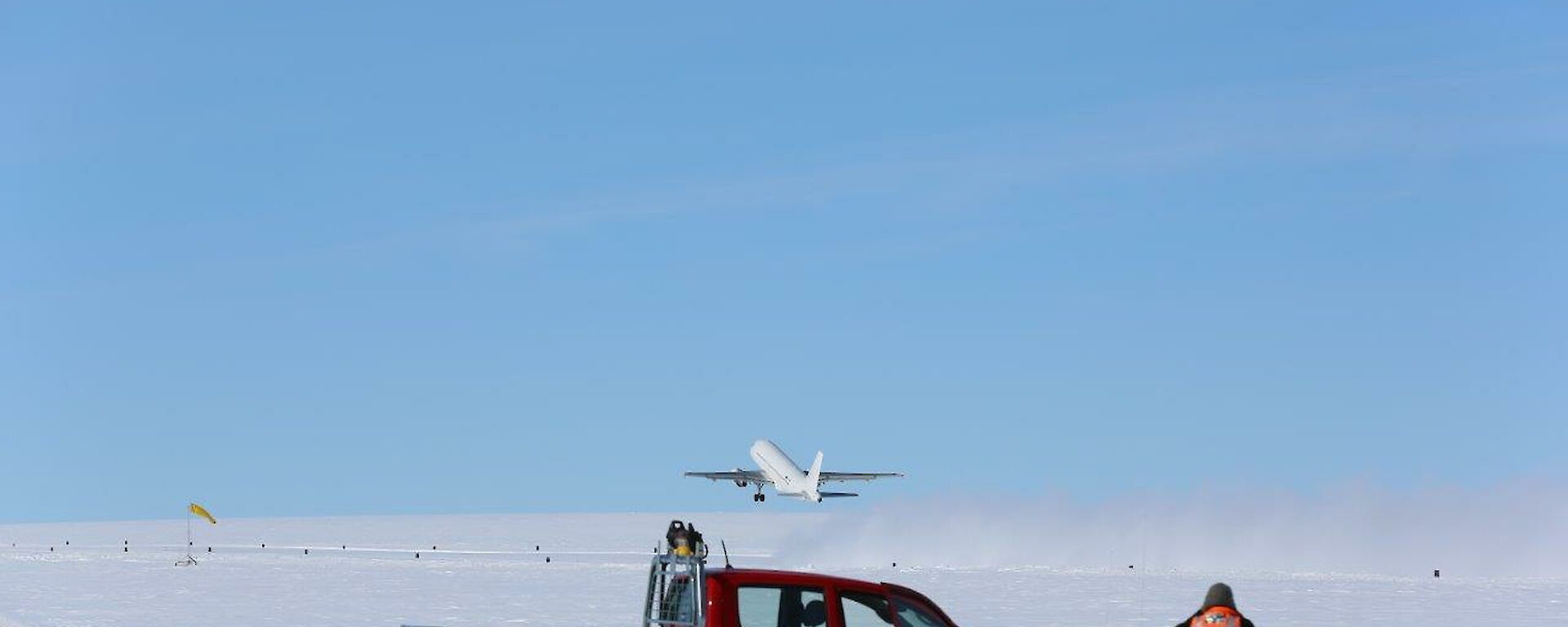 Aircraft departs Wilkins aerodrome.