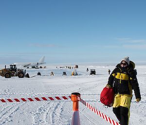 Expeditioners arrive back in Antarctica off the airbus.
