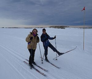 Expeditioners skiing at Casey