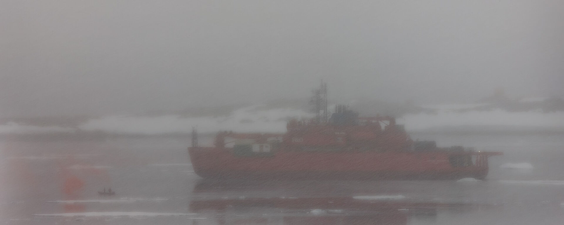 Ship departs station and flares are lit to farewell captain on his last antarctic trip