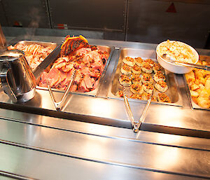 A hot food buffet under bain-marie for Christmas dinner