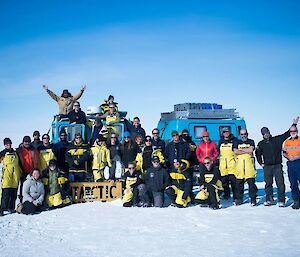 The departing summer expeditioners at the Antarctic Circle