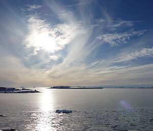 View of new pancake ice forming looking out from the wharf area.