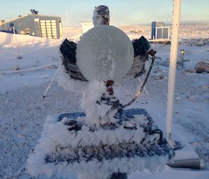 Frost on the sunshine recorder in the Meteorological Observation Enclosure.