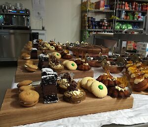 Selection of desserts displayed on serving boards.