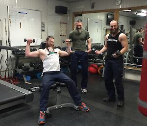 Flat Stanley lifting weights with the boys at the gym.