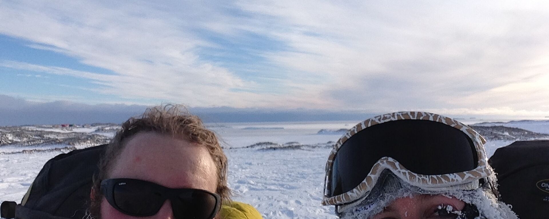 Pete with a frozen beard and Rachel with frozen eye lashes.