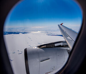 Sea ice seen through plane window